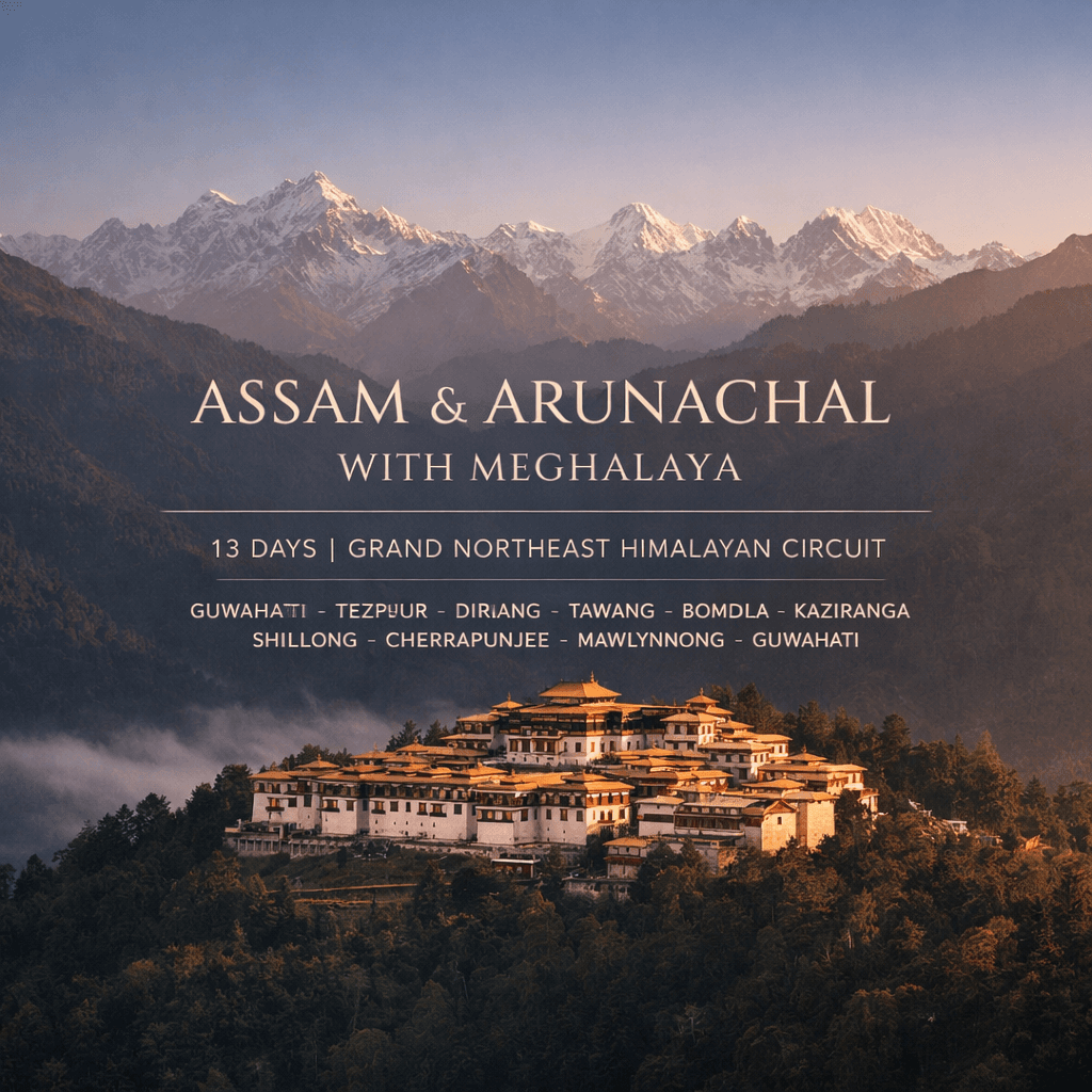 ASSAM & ARUNACHAL WITH MEGHALAYA | 13 DAYS | GRAND NORTHEAST HIMALAYAN CIRCUIT | GUWAHATI – TEZPUR – DIRANG – TAWANG – BOMDILA – KAZIRANGA – SHILLONG – CHERRAPUNJEE – MAWLYNNONG – GUWAHATI