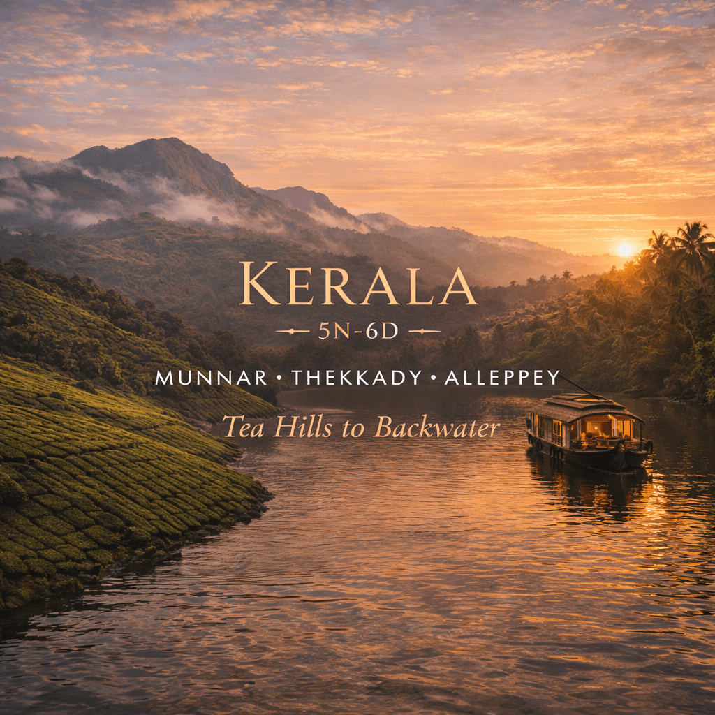 KERALA | 5N–6D | MUNNAR ✦ THEKKADY ✦ ALLEPPEY Tea Hills to Backwater