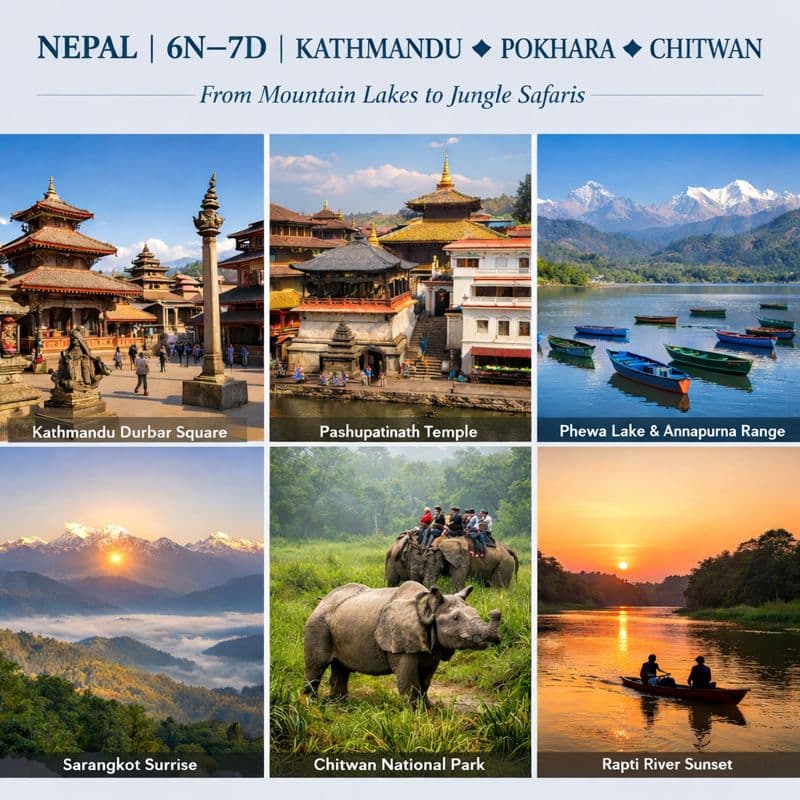 NEPAL | 6N–7D | KATHMANDU ✦ POKHARA ✦ CHITWAN From Mountain Lakes to Jungle Safaris
