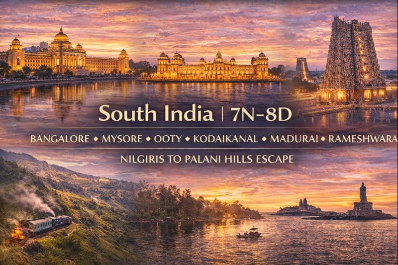 SOUTH INDIA | 7N–8D | BANGALORE ✦ MYSORE ✦ OOTY ✦ KODAIKANAL ✦ MADURAI ✦ RAMESHWARAM NILGIRIS TO PALANI HILLS ESCAPE
