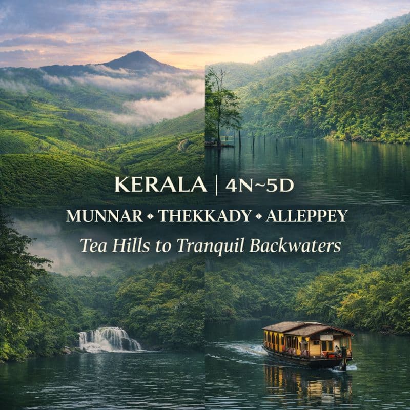 KERALA | 4N–5D | MUNNAR ✦ THEKKADY ✦ ALLEPPEY Tea Hills to Tranquil Backwaters