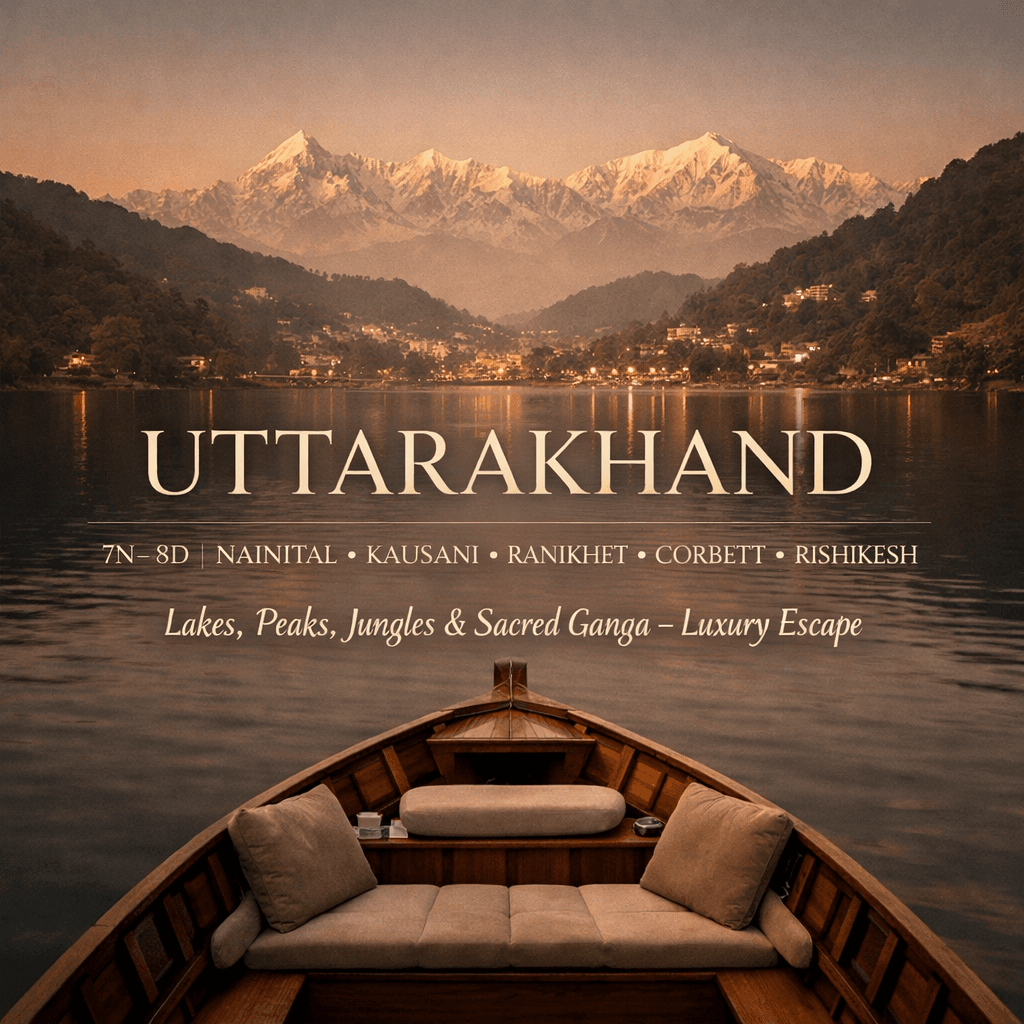 UTTARAKHAND | 7N–8D | NAINITAL ✦ KAUSANI ✦ RANIKHET ✦ CORBETT ✦ RISHIKESH Lakes, Peaks, Jungles & Sacred Ganga – Luxury Escape