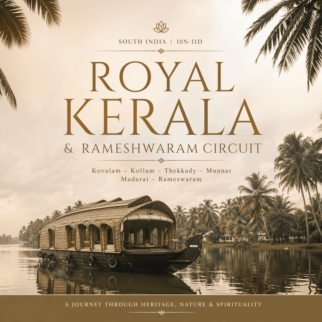 SOUTH INDIA | 10N-11D | ROYAL KERALA & RAMESHWARAM CIRCUIT | Kovalam – Kollam – Thekkady – Munnar – Madurai – Rameswaram